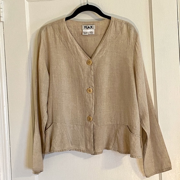 Flax Lightweight Tan Button Up Linen Jacket S - Picture 1 of 5